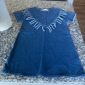 MAE LI ROSE fringed denim look dress